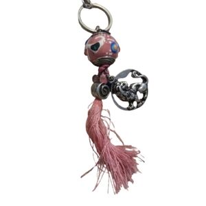 LION KEYCHAIN Printed ball bead tassle fringe keychain lion  blue pink